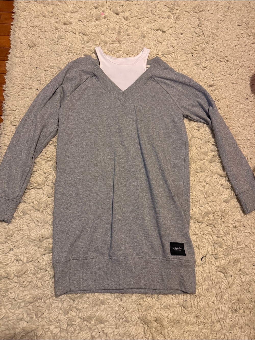 Calvin Klein Light Gray V‑Neck Sweatshirt Tunic